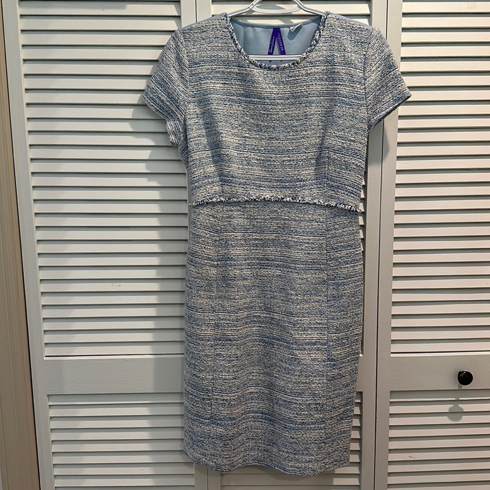 Seraphine Sky Blue Bouclé Maternity Shift Dress Sz 6
